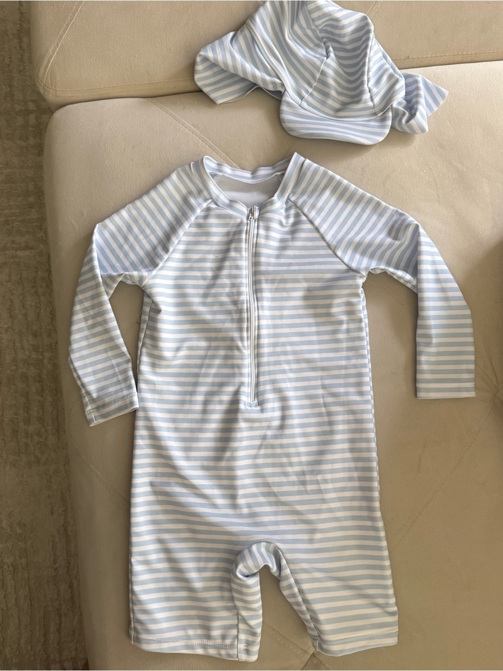 Baby Blue & White Striped Zip rashguard with Matching Hat